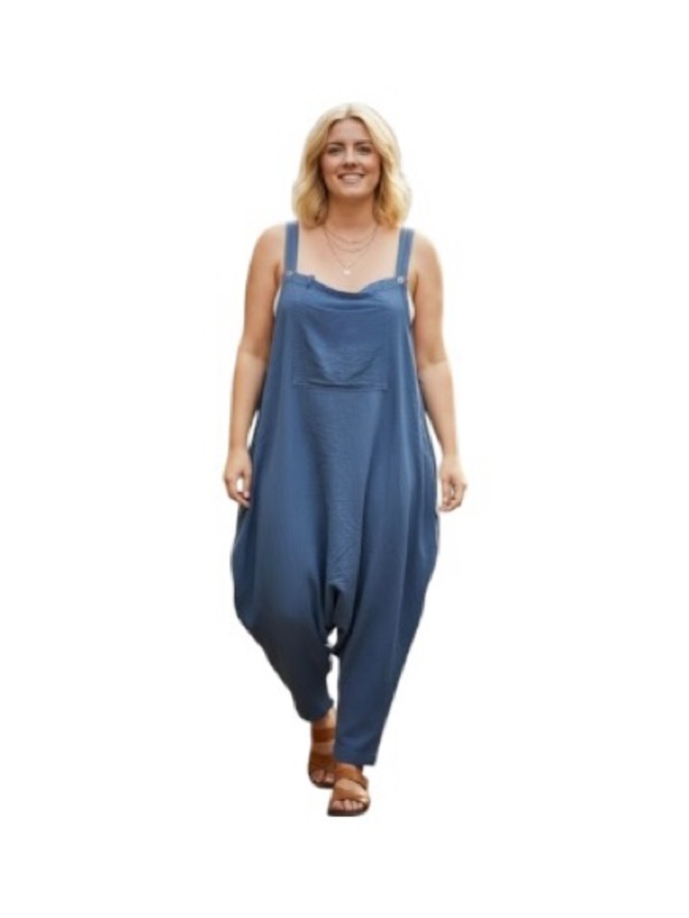 Bohemian Blue Gauzy Harem Jumpsuit Front Side Pocket Sz 3XL-5XL Relaxed Granola